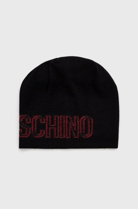Вовняна шапка Moschino колір чорний з тонкого трикотажу вовна (2567513)