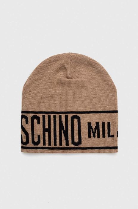 Вовняна шапка Moschino колір бежевий з тонкого трикотажу вовна (3398924)