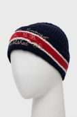 Вовняна шапка United Colors of Benetton колір синій з товстого трикотажу вовна