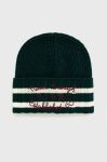 Вовняна шапка United Colors of Benetton колір зелений з товстого трикотажу вовна