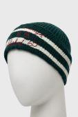Вовняна шапка United Colors of Benetton колір зелений з товстого трикотажу вовна