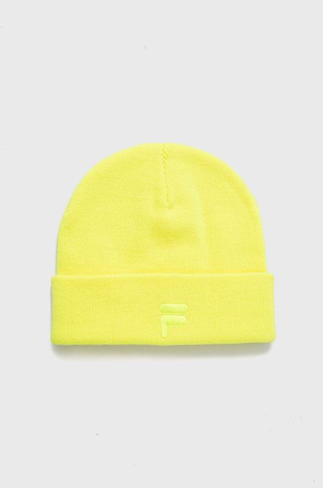 Шапка Fila колір жовтий з товстого трикотажу Шапка Fila колір жовтий з товстого трикотажу