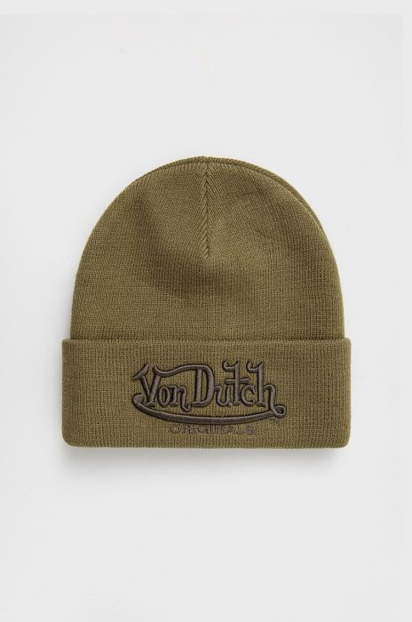 Шапка Von Dutch колір зелений з товстого трикотажу