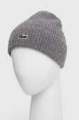 Вовняна шапка Lacoste колір сірий з тонкого трикотажу вовна