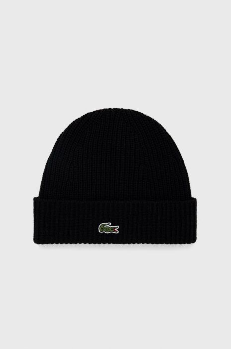 Вовняна шапка Lacoste колір чорний з тонкого трикотажу вовна