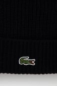 Вовняна шапка Lacoste колір чорний з тонкого трикотажу вовна