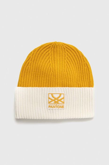Шапка з домішкою вовни United Colors of Benetton X Pantone колір жовтий Шапка з домішкою вовни United Colors of Benetton X Pantone колір жовтий