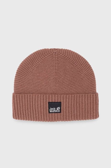 Вовняна шапка Jack Wolfskin колір коричневий вовна