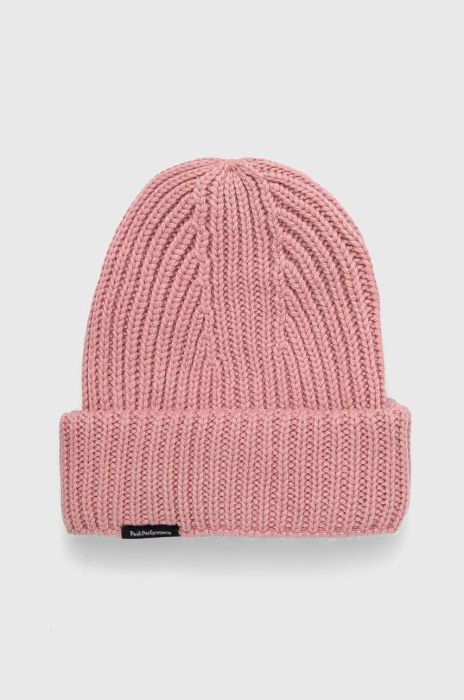 Вовняна шапка Peak Performance колір бежевий з товстого трикотажу вовна (3628971)