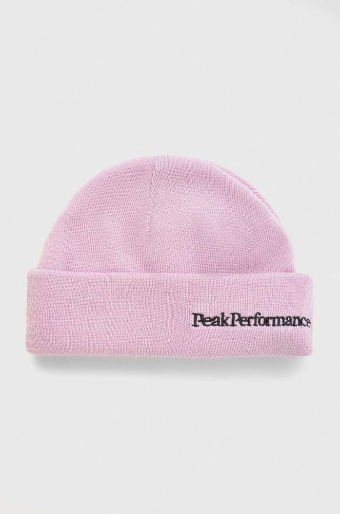 Вовняна шапка Peak Performance колір рожевий з товстого трикотажу вовна