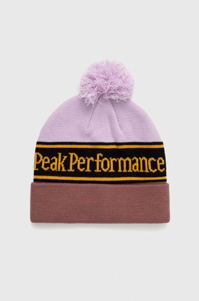Шапка Peak Performance колір фіолетовий з товстого трикотажу