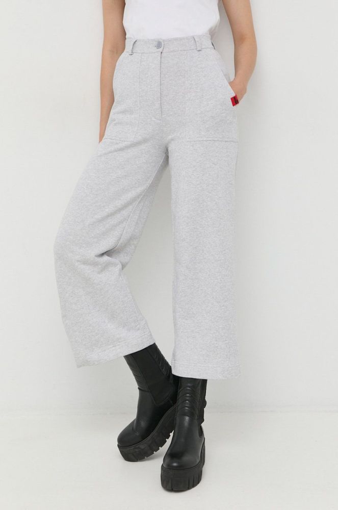 Бавовняні штани Love Moschino жіночі колір сірий пряме висока посадка