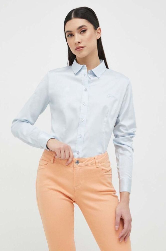 Сорочка Guess жіноча slim класичний комір колір блакитний фото 5