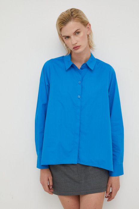 Бавовняна сорочка Gestuz жіноча relaxed класичний комір колір блакитний