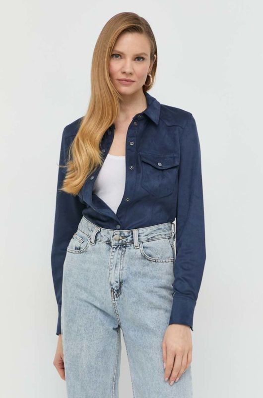 Сорочка Guess жіноча колір синій regular класичний комір (2840234) фото 2