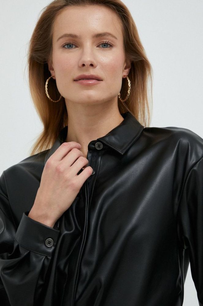 Сорочка Dkny жіноча колір чорний regular класичний комір фото 4