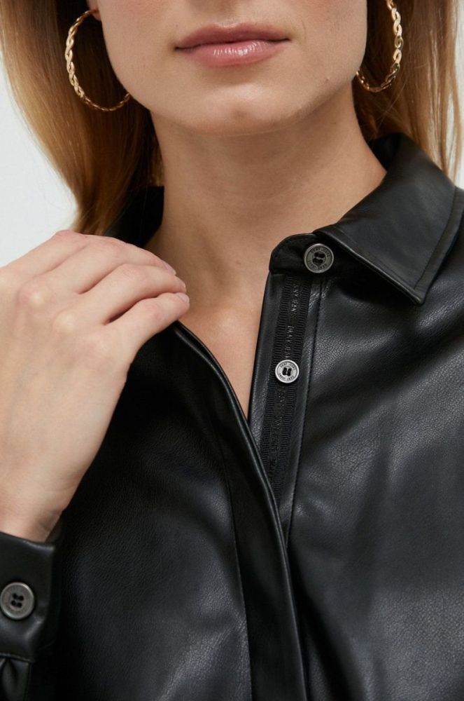 Сорочка Dkny жіноча колір чорний regular класичний комір фото 5