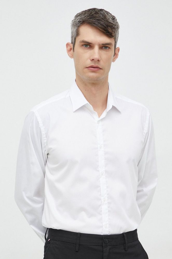 Бавовняна сорочка Karl Lagerfeld чоловіча колір білий slim класичний комір (2801577)