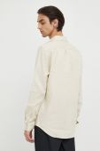 Сорочка з льону Samsoe Samsoe чоловіча колір бежевий regular класичний комір