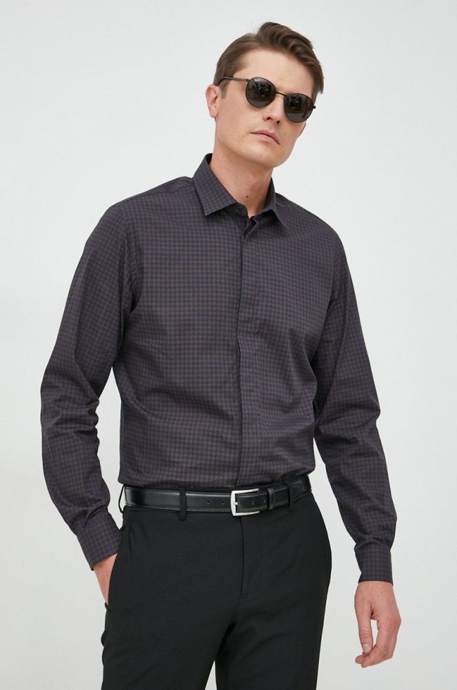 Бавовняна сорочка Liu Jo чоловіча колір коричневий slim класичний комір