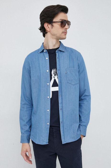 Бавовняна сорочка BOSS чоловіча slim з італійським коміром колір блакитний (3048674)