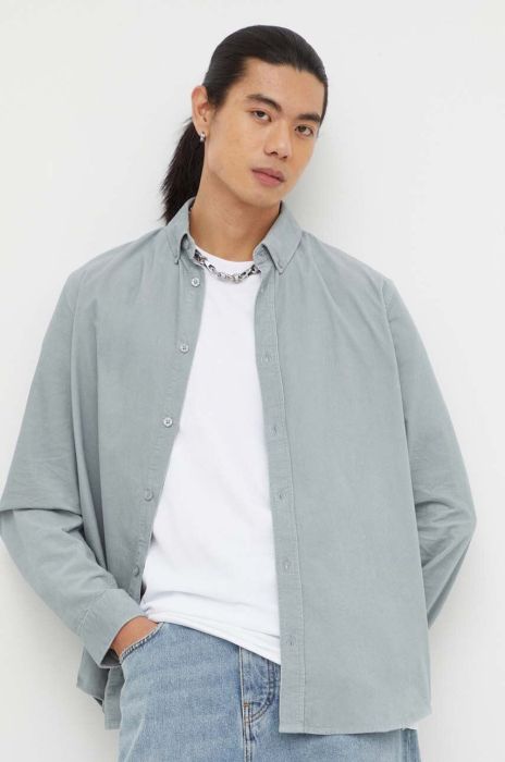 Вельветова сорочка Samsoe Samsoe колір сірий regular класичний комір