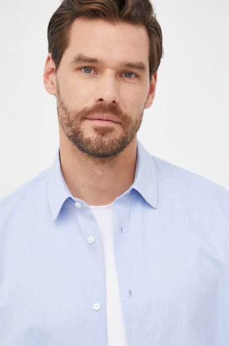 Бавовняна сорочка Trussardi чоловіча regular з італійським коміром колір блакитний