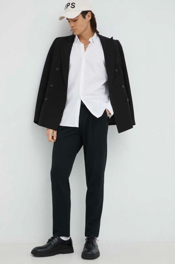 Сорочка Bruuns Bazaar чоловіча колір білий regular комір button-down фото 3