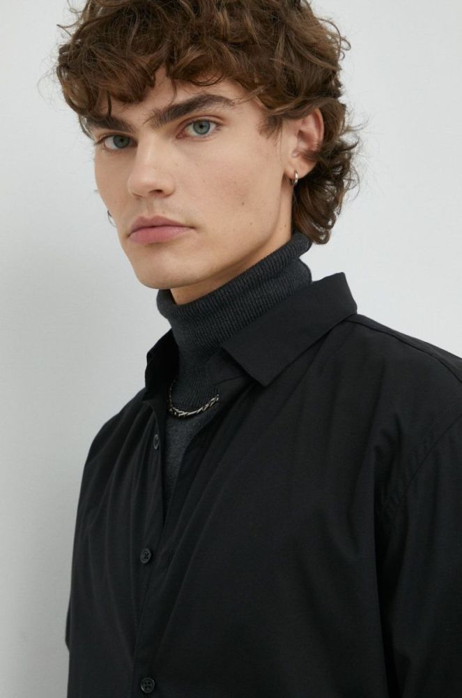 Сорочка Bruuns Bazaar чоловіча колір чорний regular комір button-down фото 5