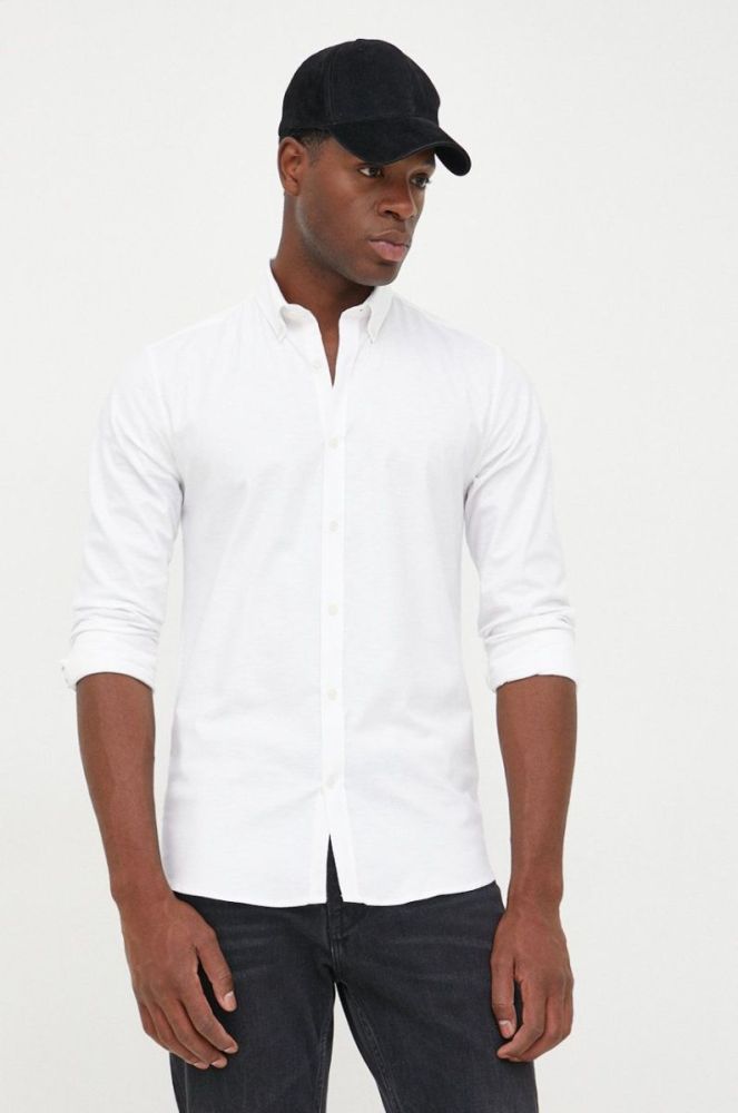 Сорочка Lindbergh чоловіча колір білий slim комір button-down фото 3
