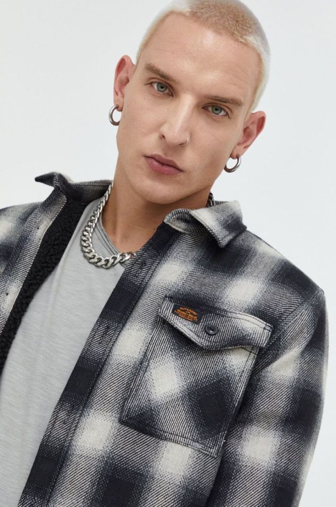Сорочка з домішкою вовни Superdry чоловіча колір чорний regular класичний комір фото 4