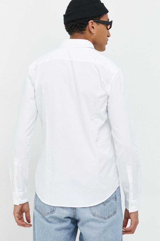 Бавовняна сорочка HUGO чоловіча колір білий slim комір button-down фото 3