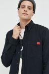 Бавовняна сорочка HUGO чоловіча колір чорний slim комір button-down Бавовняна сорочка HUGO чоловіча колір чорний slim комір button-down