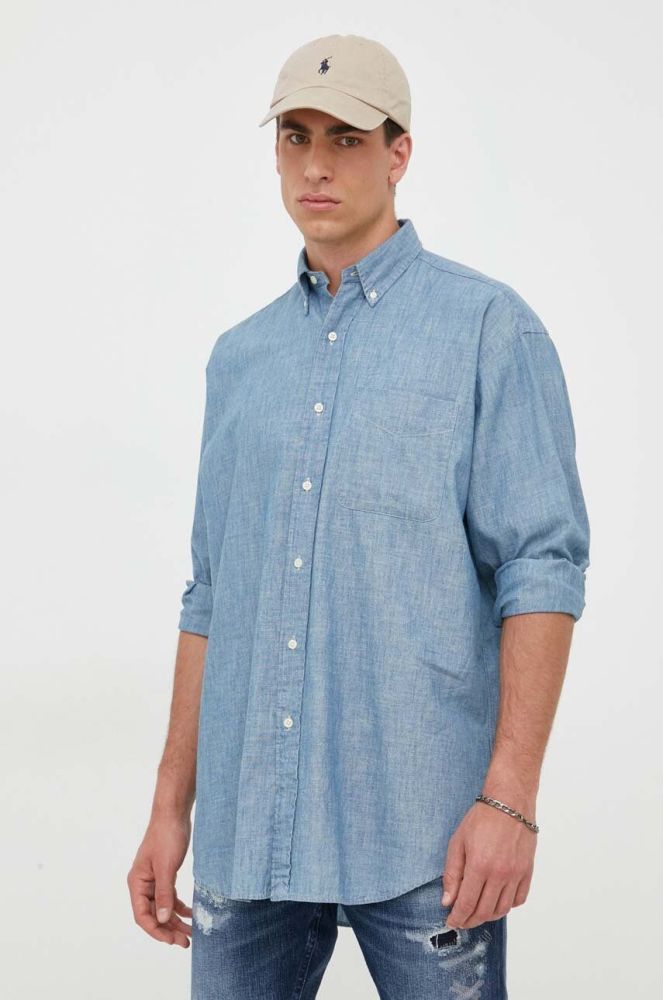 Бавовняна сорочка Polo Ralph Lauren чоловіча relaxed комір button-down колір блакитний (3319444)