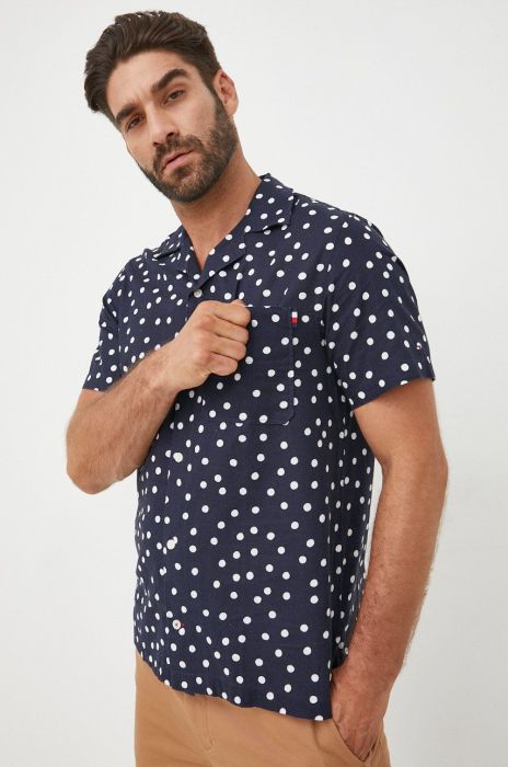 Сорочка з домішкою льону Tommy Hilfiger чоловіча колір синій regular