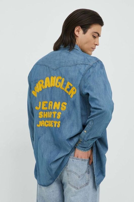 Джинсова сорочка Wrangler X Leon Bridges чоловіча regular класичний комір колір блакитний
