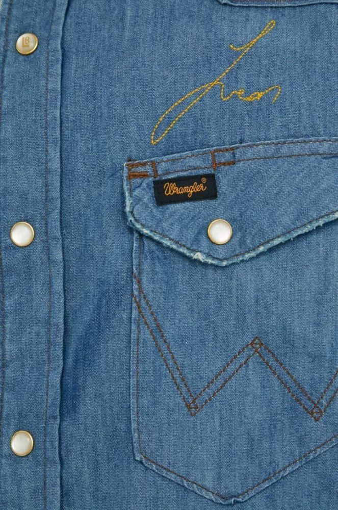 Джинсова сорочка Wrangler X Leon Bridges чоловіча regular класичний комір колір блакитний фото 5