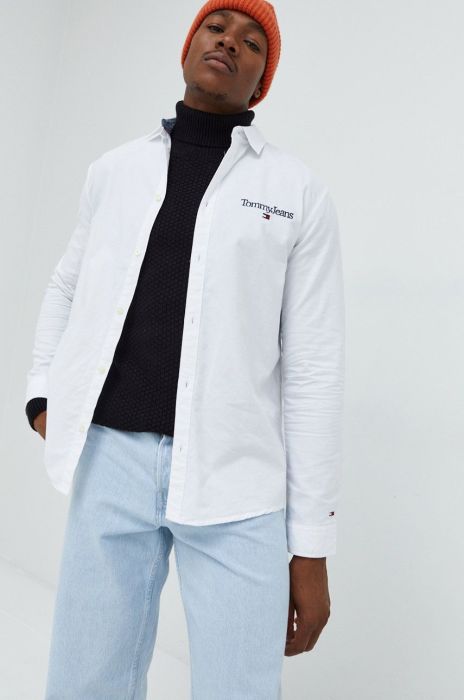 Бавовняна сорочка Tommy Jeans чоловіча колір білий regular класичний комір (2604051)