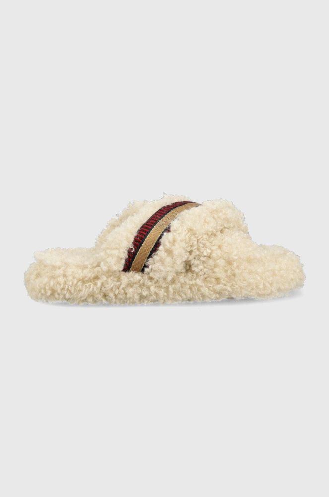 Тапочки Tommy Hilfiger Sherpa Fur Home Slippers Straps колір бежевий