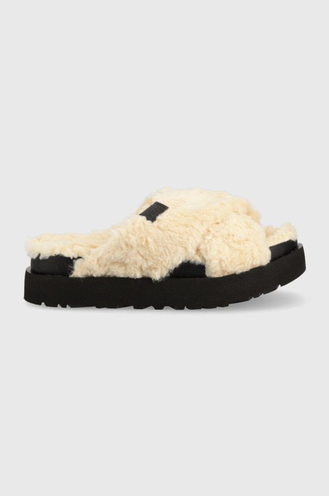 Тапочки UGG W Fuzz Sugar Cross Slide колір бежевий