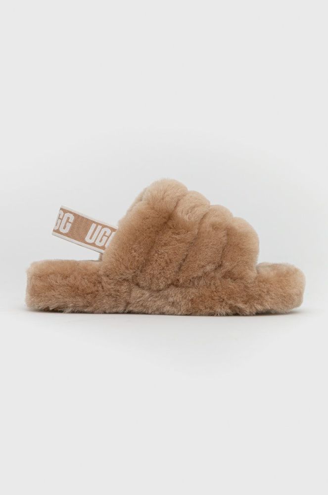 Вовняні дитячі тапочки UGG Fluff Yeah Slide колір коричневий