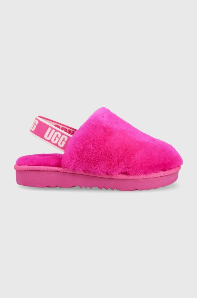 Вовняні дитячі тапочки UGG Fluff Yeah Clog колір рожевий