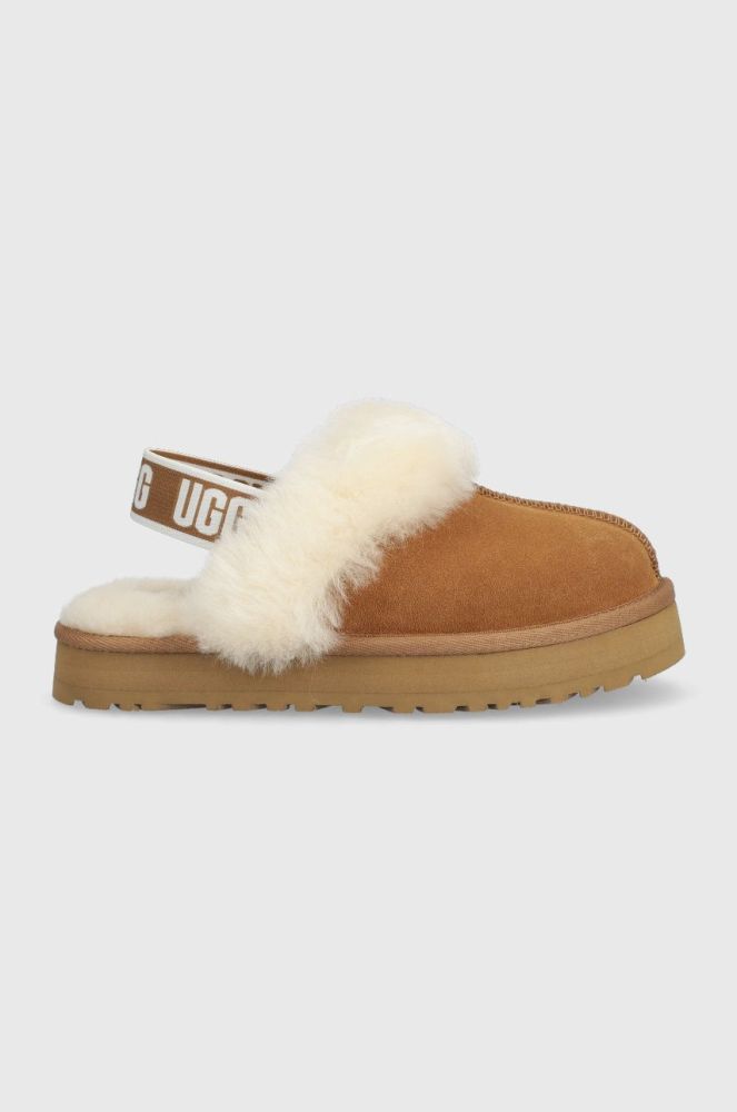 Шкіряні тапочки UGG Funkette колір коричневий