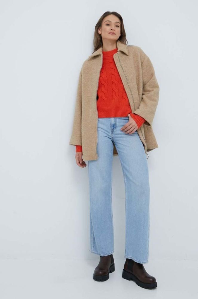 Пальто з домішкою вовни United Colors of Benetton колір бежевий перехідний (2804127) фото 2