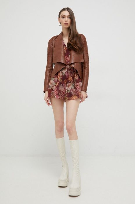 Шкіряна куртка Marciano Guess жіноча колір коричневий перехідна