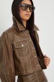 Шкіряна куртка Gestuz жіноча колір коричневий перехідна (2542927)