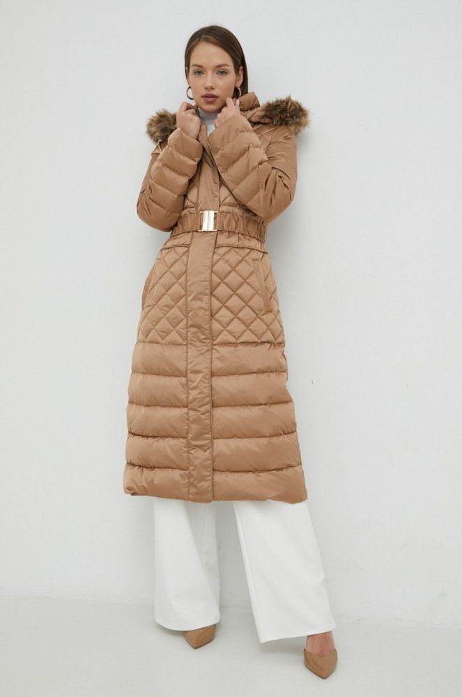 Пухова куртка Guess жіноча колір бежевий зимова (2817287)