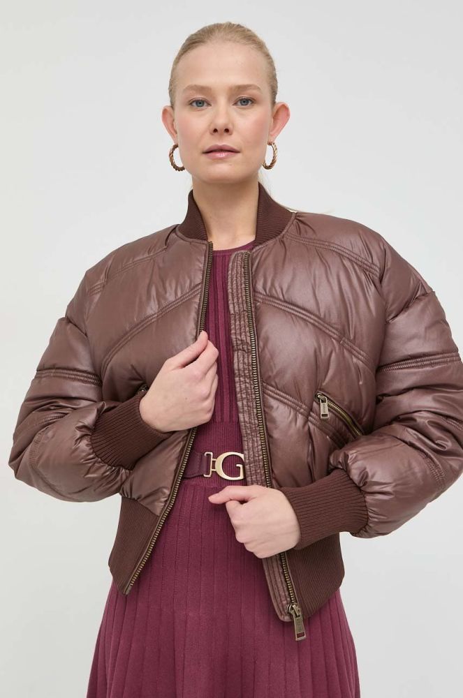 Куртка-бомбер Guess жіночий колір коричневий зимова oversize