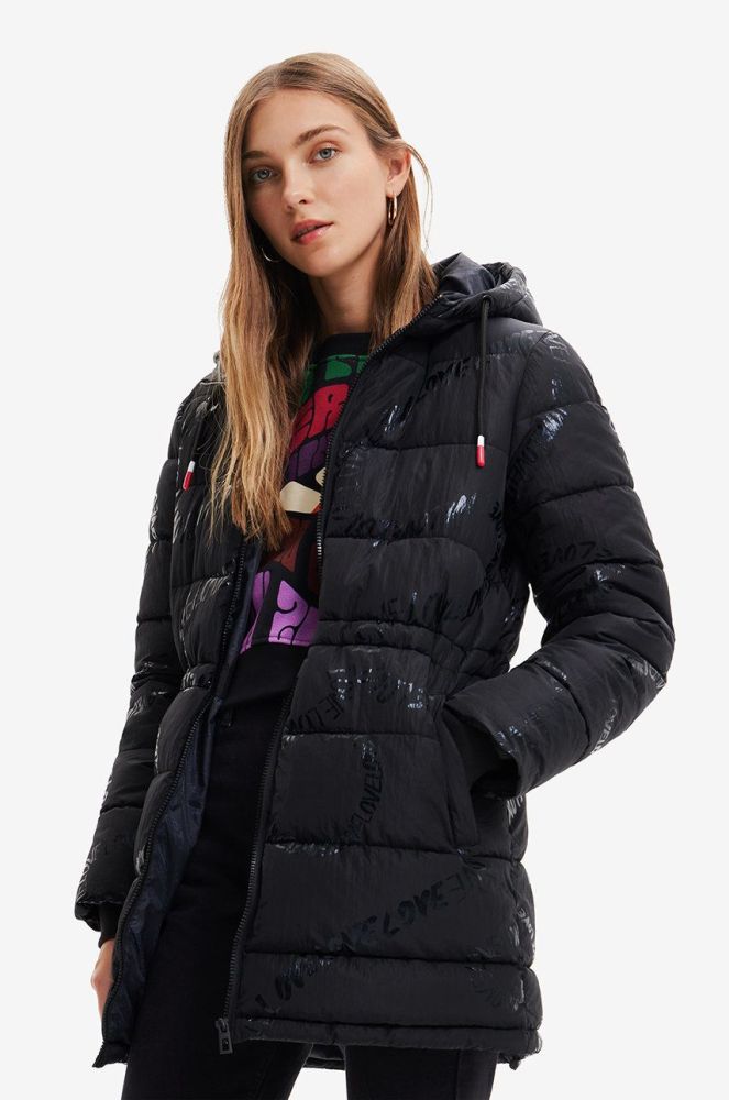 Куртка Desigual жіноча колір чорний зимова oversize (2688255)