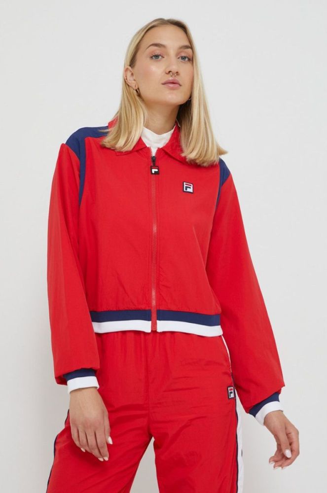 Куртка Fila жіноча колір червоний перехідна oversize фото 4